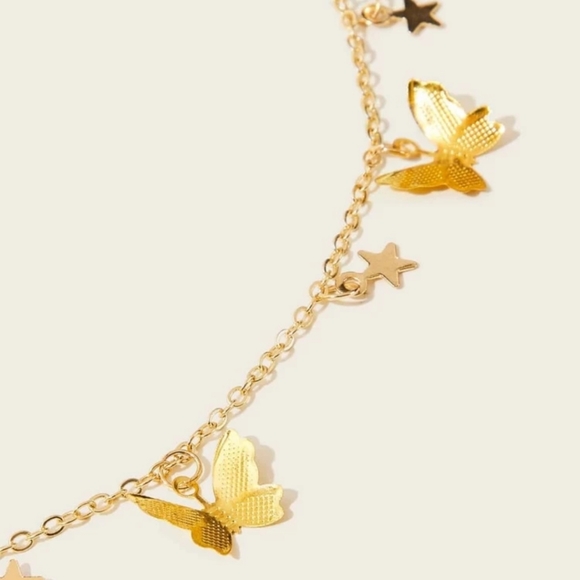 3/$21 Butterfly and Star Gold Choker Necklace - Picture 2 of 3